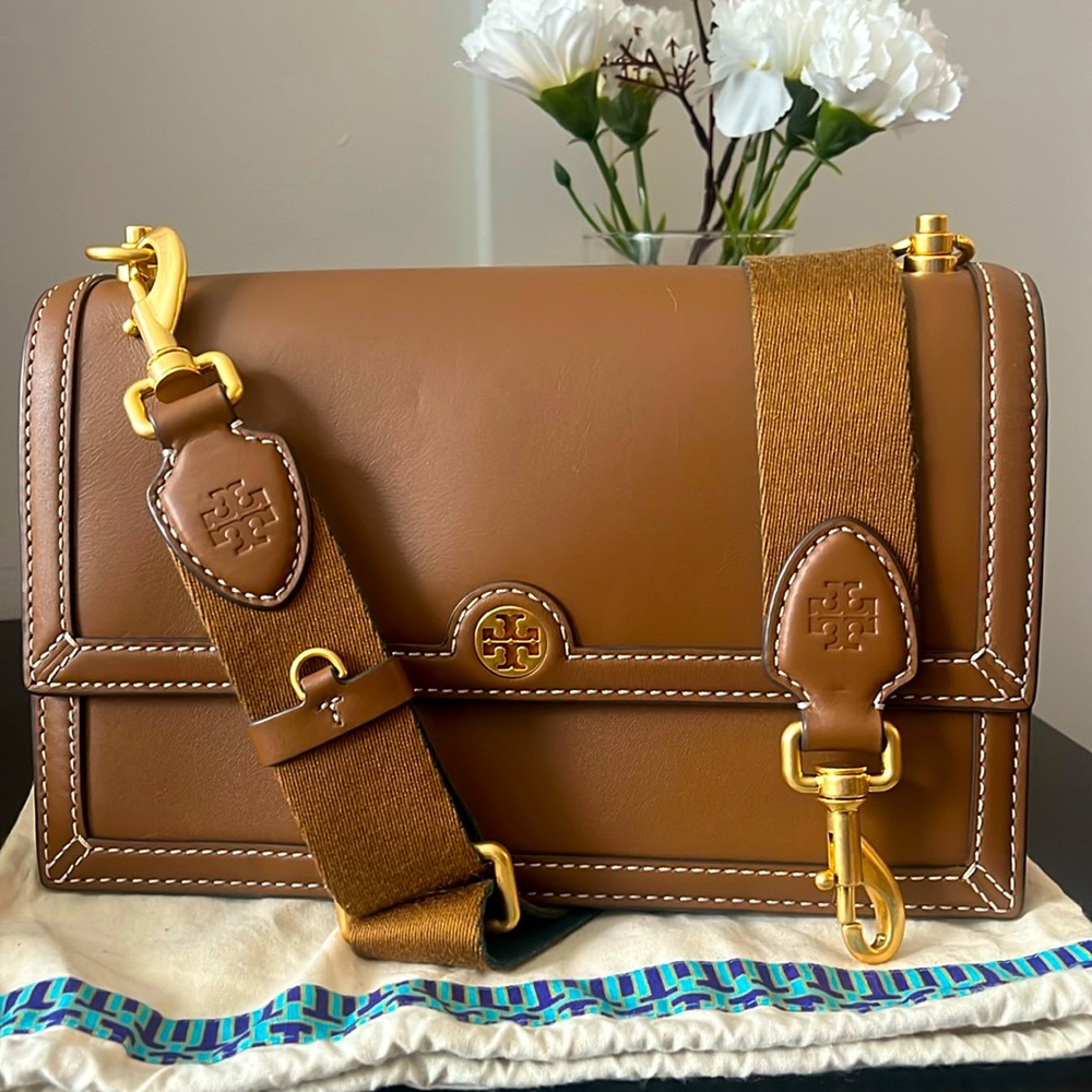 Tory Burch T Monogram Leather Shoulder Bag (Moose)